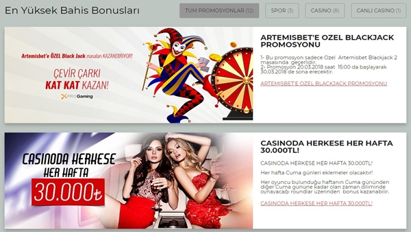 artemisbet bonus listesi