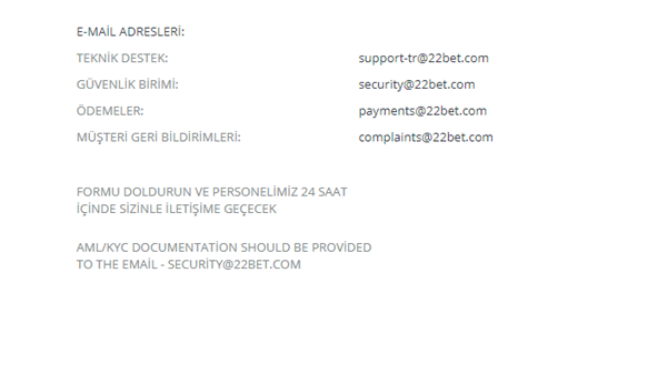 22bet  iletişim bilgileri